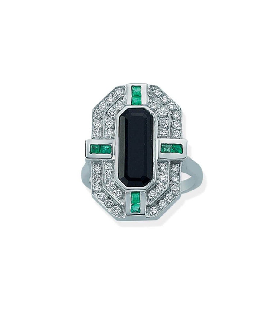 DARK ONYX EMERALD & DIAMOND RING
