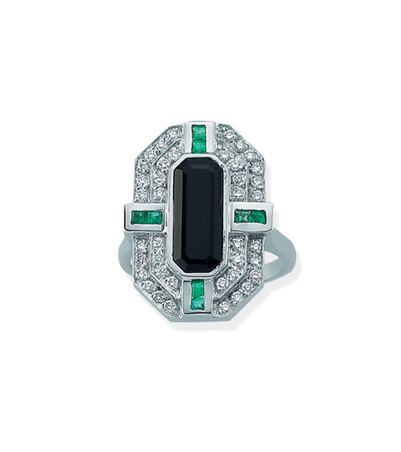 DARK ONYX EMERALD & DIAMOND RING