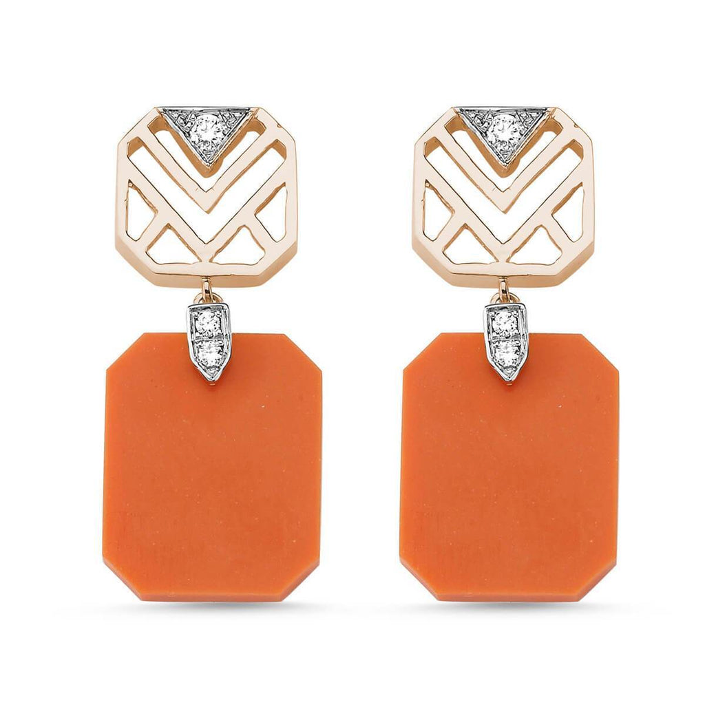 GEOMETRIA SQUARE DIAMOND & CARNELIAN EARRINGS