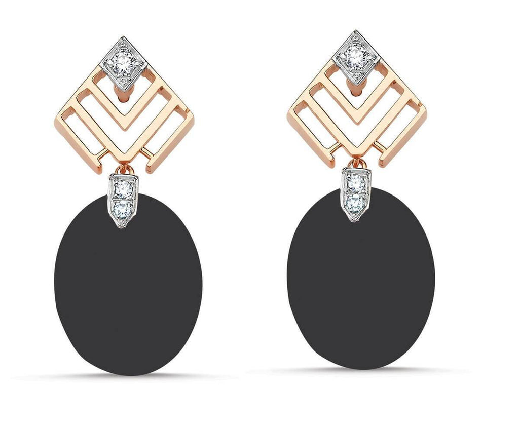GEOMETRIA OVAL DIAMOND & ONYX EARRINGS