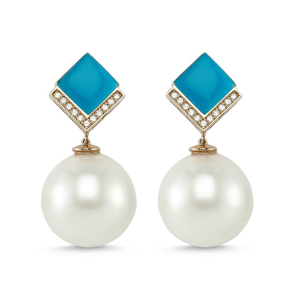 GEOMETRIA DIAMOND & PEARL TURQUOISE EARRINGS