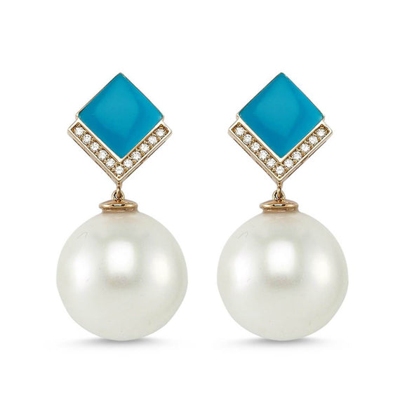 GEOMETRIA DIAMOND & PEARL TURQUOISE EARRINGS