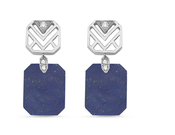 GEOMETRIA SQUARE DIAMOND & LAPIS LAZULI EARRINGS