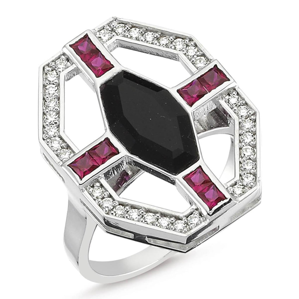 HARMONY ONYX & RUBY PEEKABOO RING
