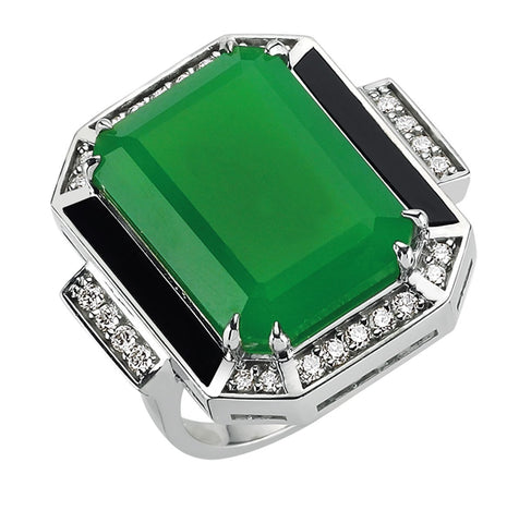 QUEENSLAND RECTANGLE ONYX JADE & DIAMOND RING